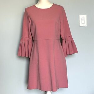 Ann Taylor Pink 3/4 Ruffle Pleated Sleeves A-Line Dress Size 6P Holiday Party